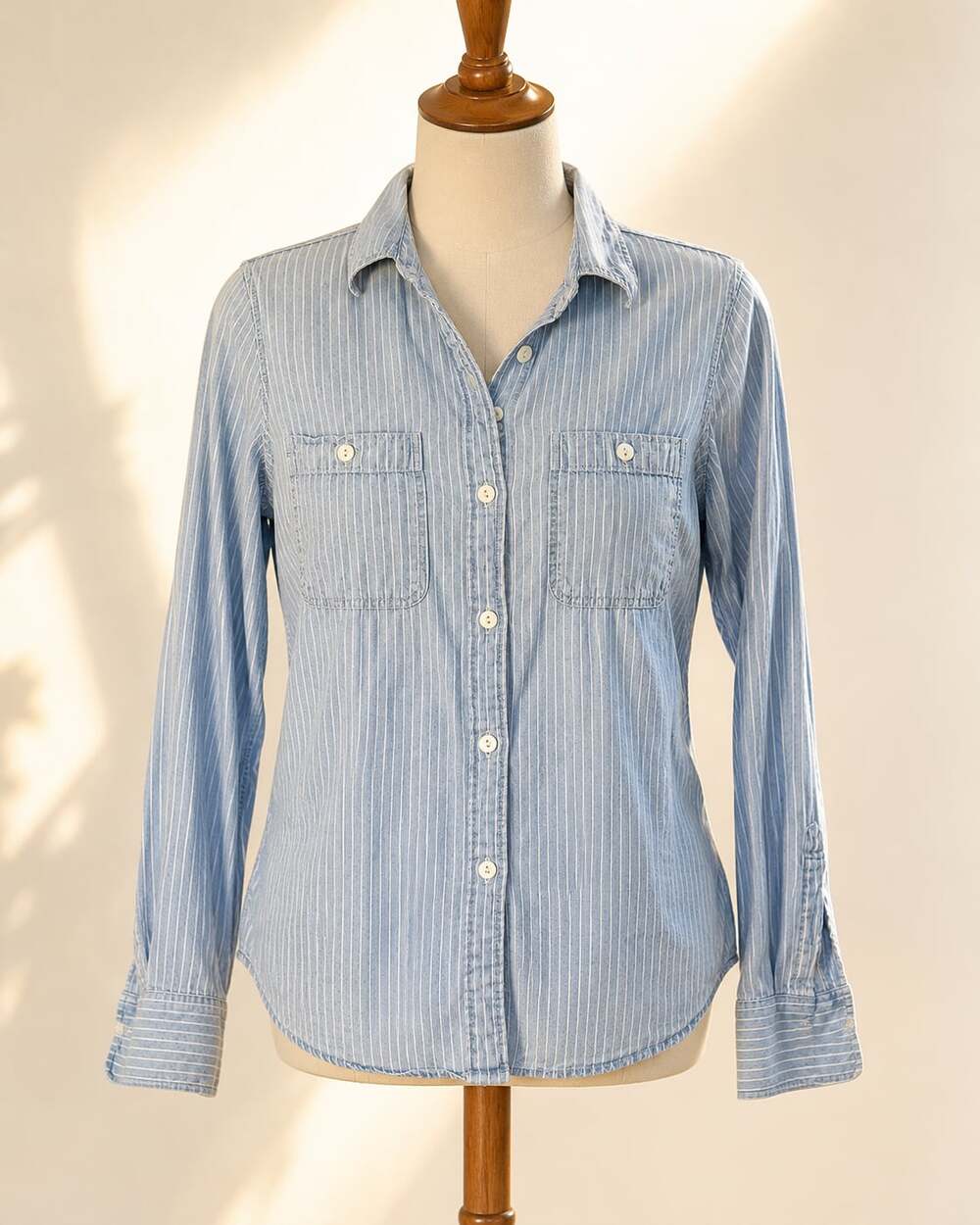 Faherty XS Tencel Linen Stripe Chambray Button Shirt Coastal Beach Preppy
